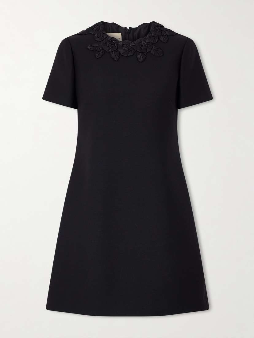 Valentino Garavani — Embellished silk-trimmed wool and silk-blend crepe mini dress