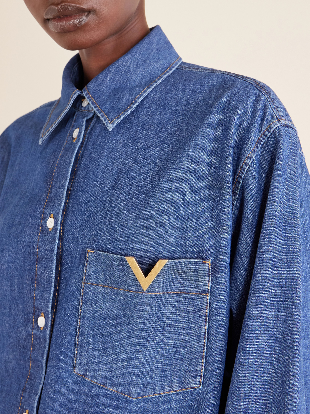 Garavani - Embellished Cotton-Denim Shirt