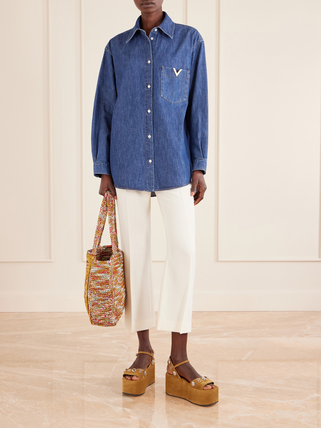 Garavani - Embellished Cotton-Denim Shirt