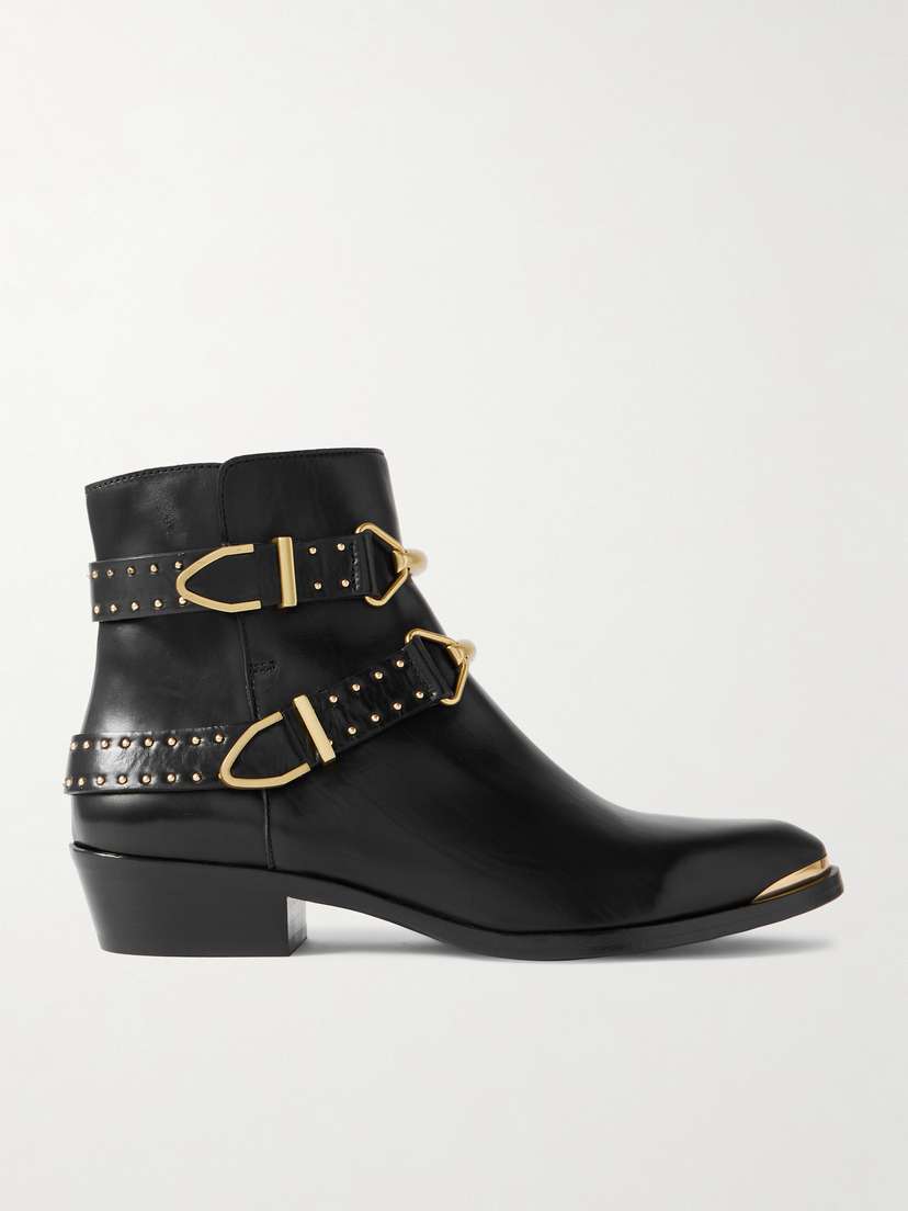 Isabel Marant Zalya Buckled Studded Leather Ankle Boots