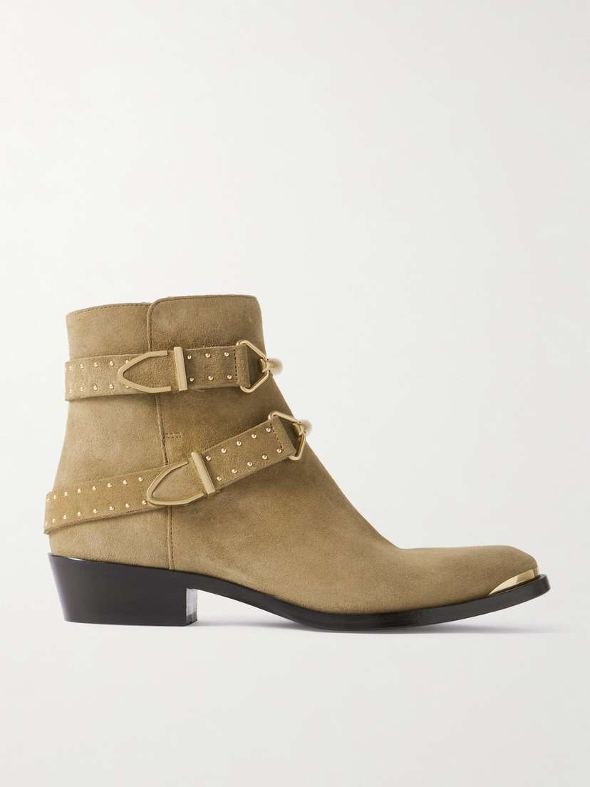 Isabel Marant Zalya Buckled Studded Suede Ankle Boots