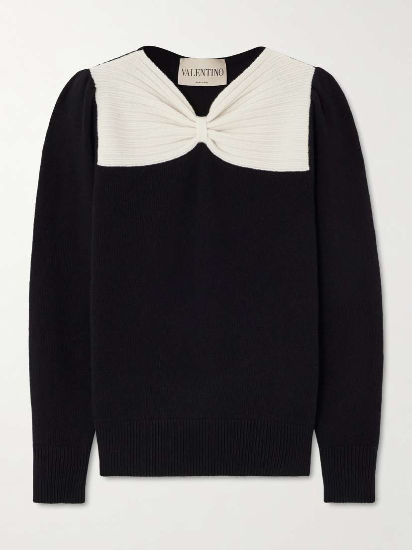Valentino Garavani Bow-detailed Two-tone Wool Sweater