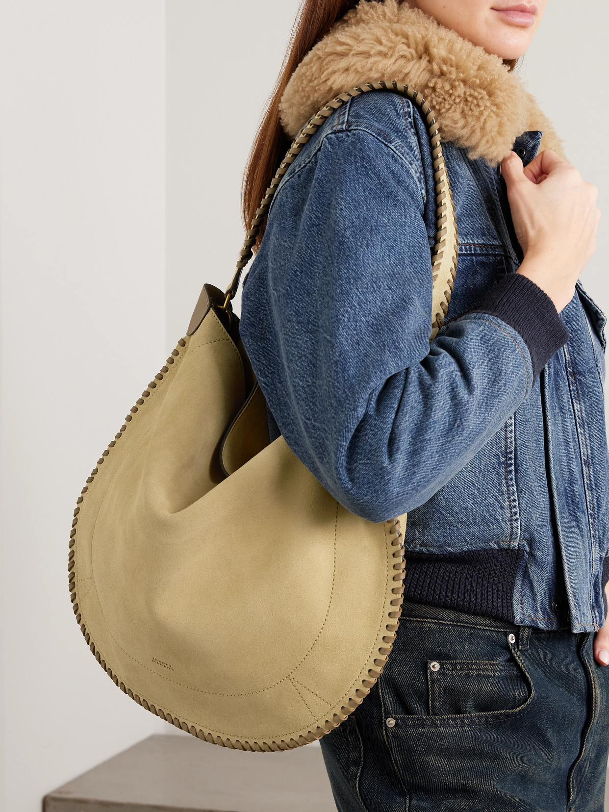 Oskan Braided Leather-Trimmed Suede Tote