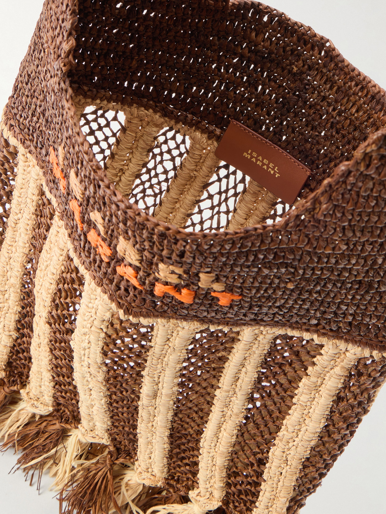 Isabel Marant Handwoven Raffia Tote Bag With Fringe And Logo Detail In Brown