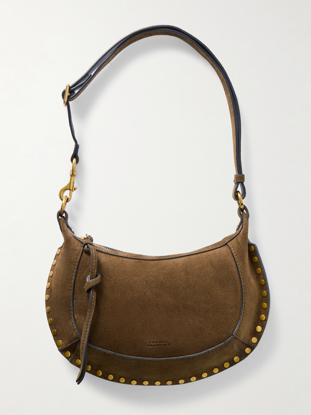 Isabel Marant Oskan Moon Studded Suede Shoulder Bag In Brown