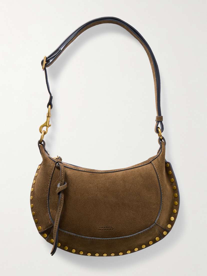 Isabel Marant Oskan Moon Studded Suede Shoulder Bag