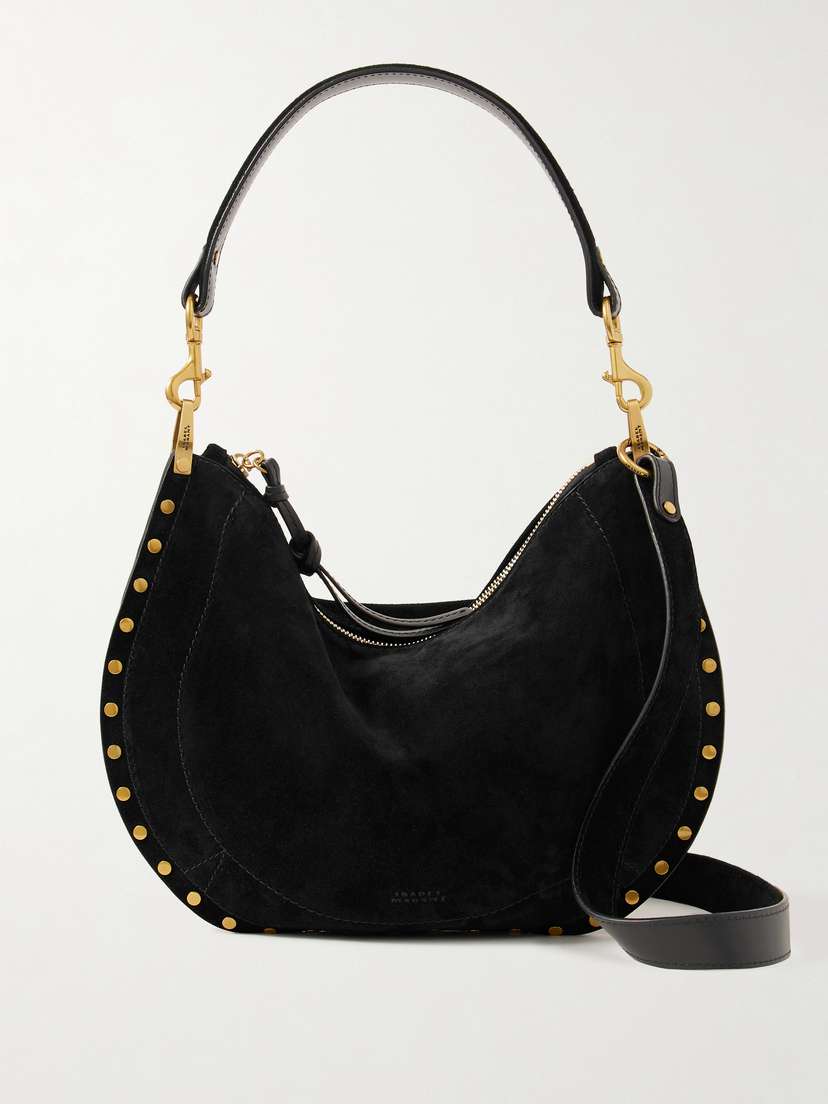 Isabel Marant Oskan Soft Leather-trimmed Studded Suede Shoulder Bag