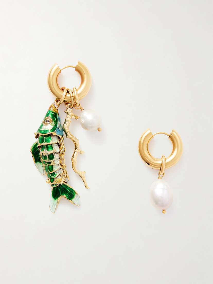 Martha Calvo Barrier Gold-plated, Enamel And Pearl Hoop Earrings