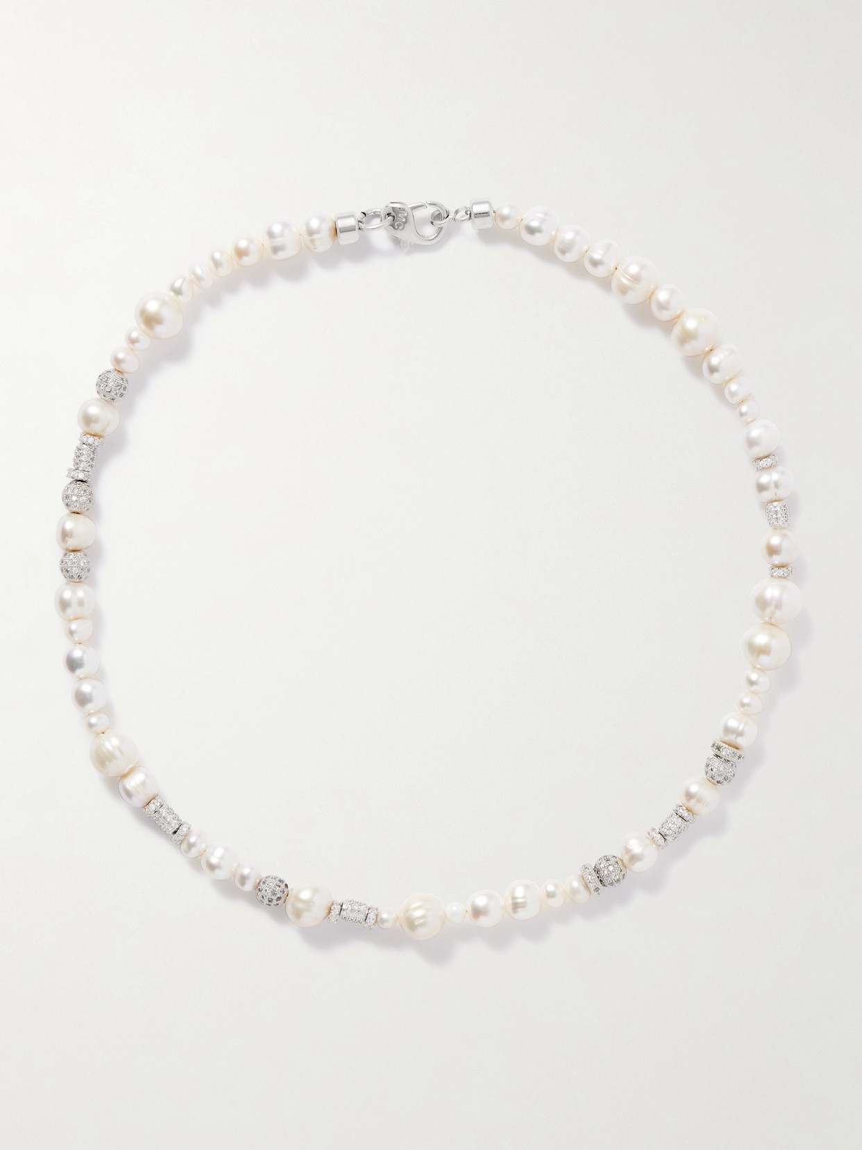 Martha Calvo Rhodes Rhodium-plated, Pearl And Crystal Necklace In White