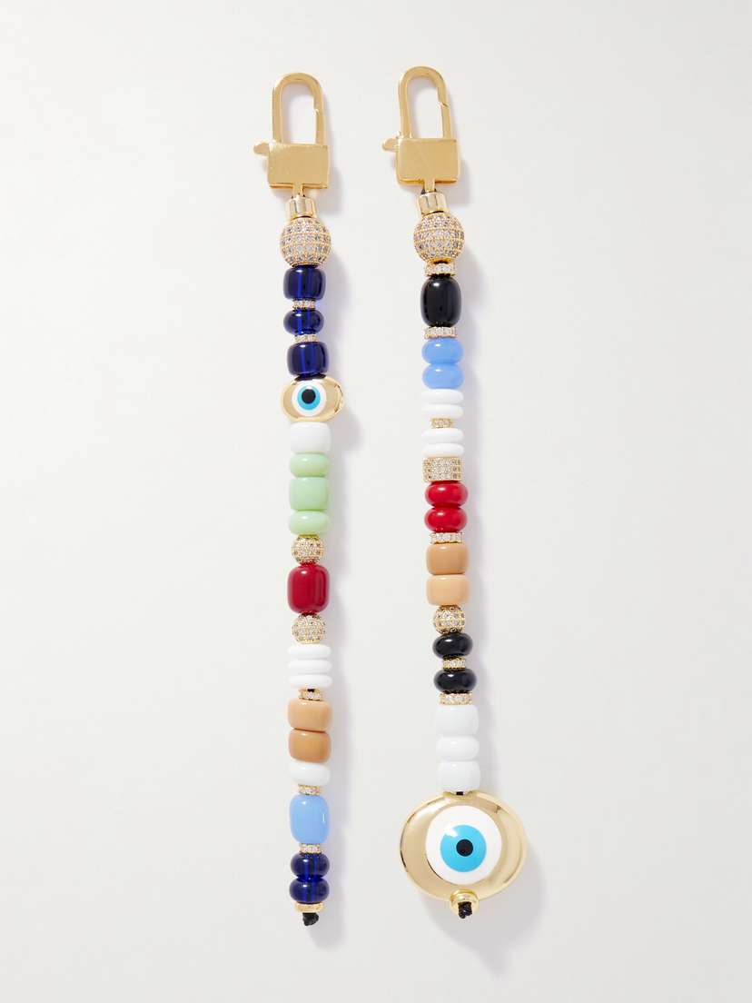 Martha Calvo Protection Set Of Two Gold-plated, Glass, Enamel And Crystal Bag Charms