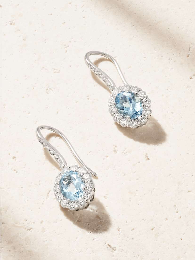 Garrard 1735 Platinum, Aquamarine And Diamond Earrings