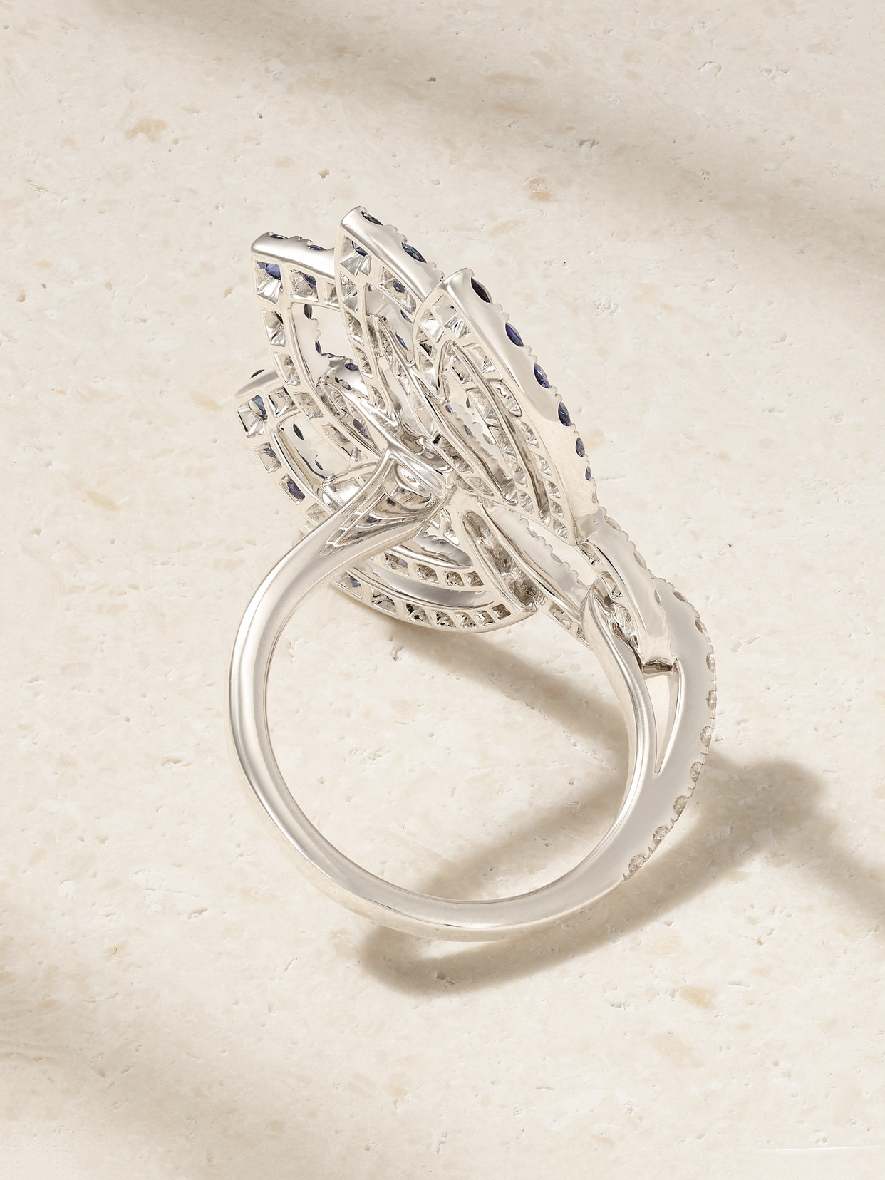 Garrard Lotus Flower 18-karat White Gold, Sapphire And Diamond Ring In Gold