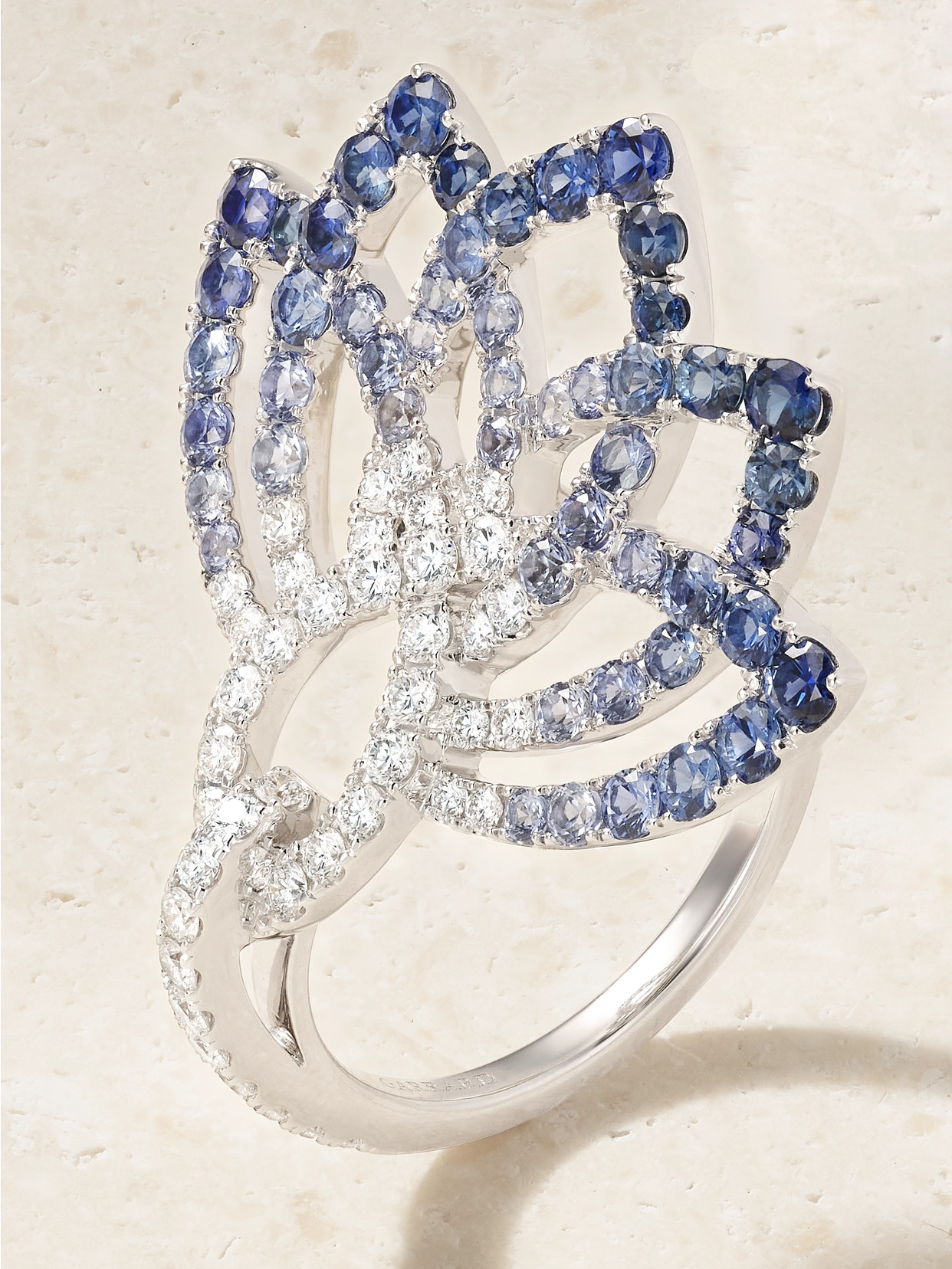 Garrard Lotus Flower 18-karat White Gold, Sapphire And Diamond Ring In Gold