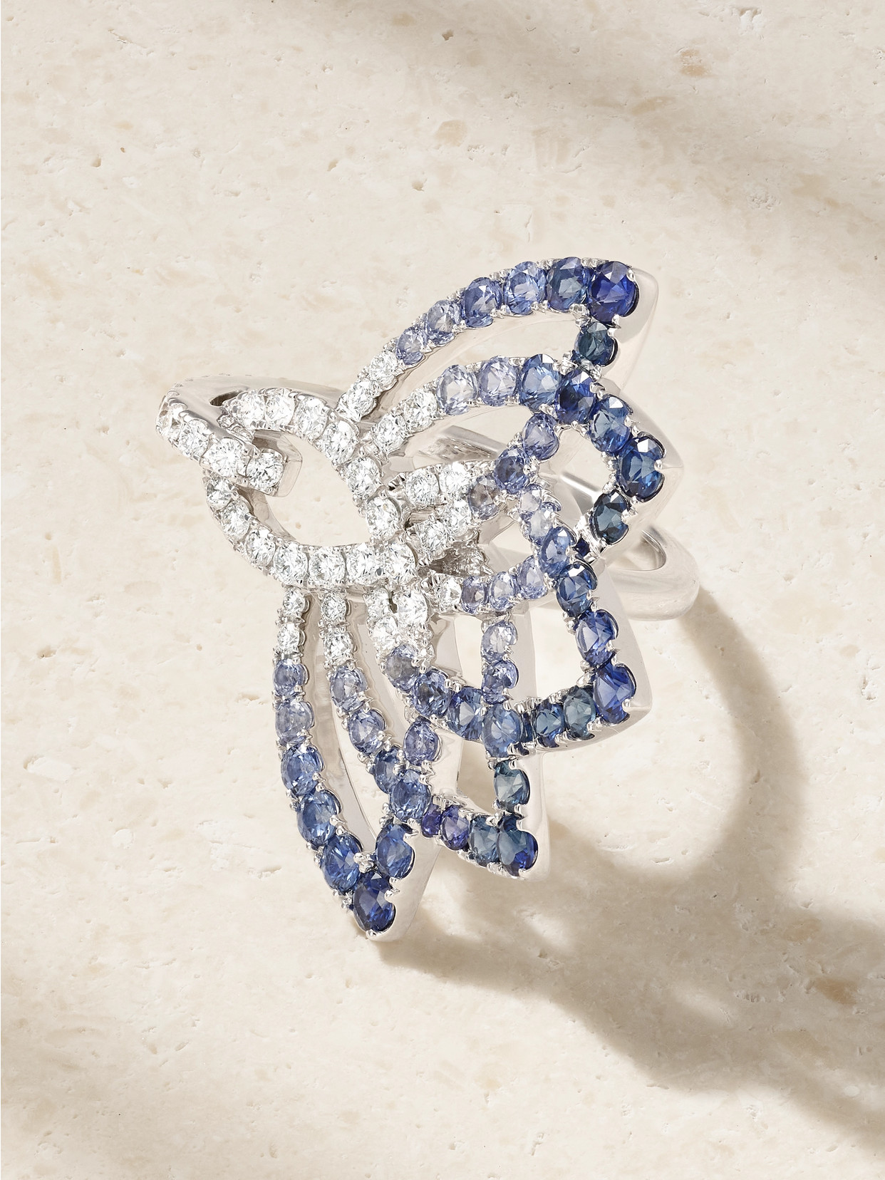 Garrard Lotus Flower 18-karat White Gold, Sapphire And Diamond Ring