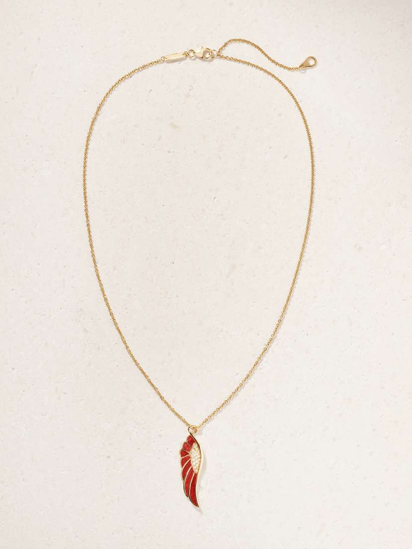 Garrard Wings 18-karat Gold, Diamond And Enamel Necklace