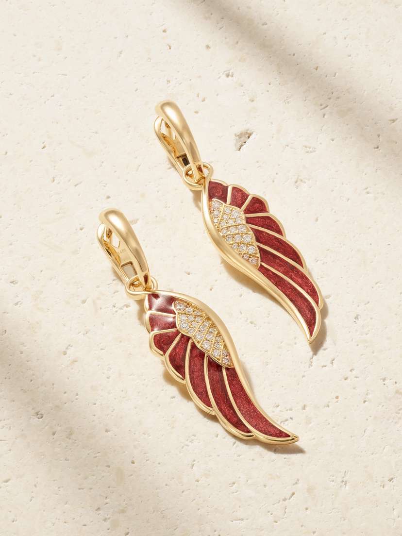 Garrard Wings 14-karat Gold, Enamel And Diamond Earrings