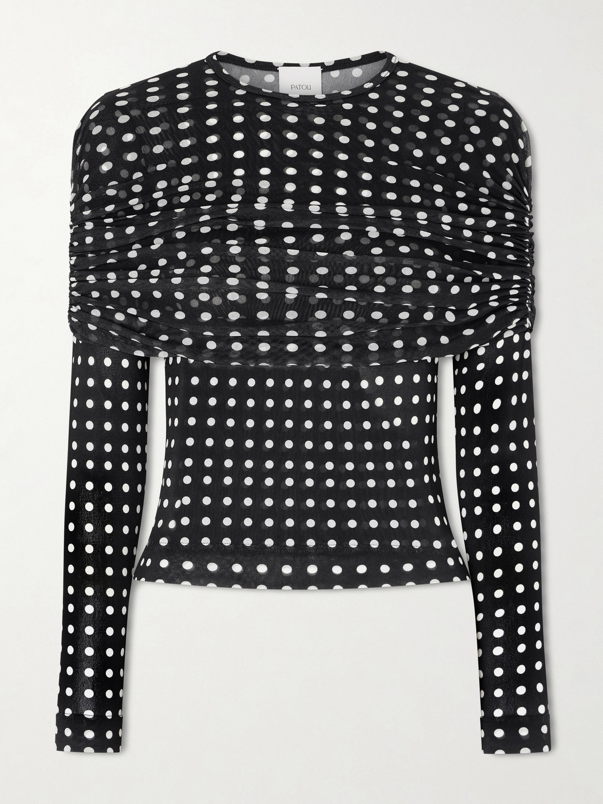 Ruched Polka-Dot Chiffon Top