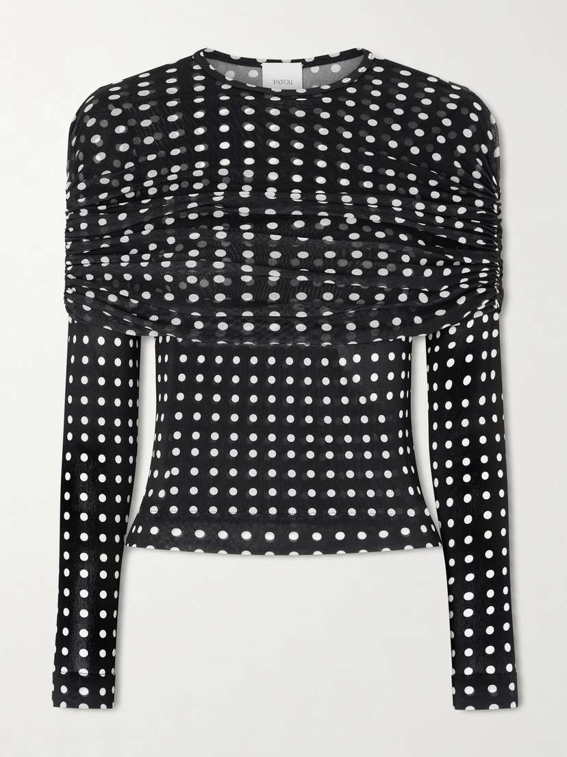 Patou Ruched Polka-dot Chiffon Top