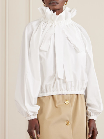 Patou Tie-detailed ruffled cotton-poplin blouse