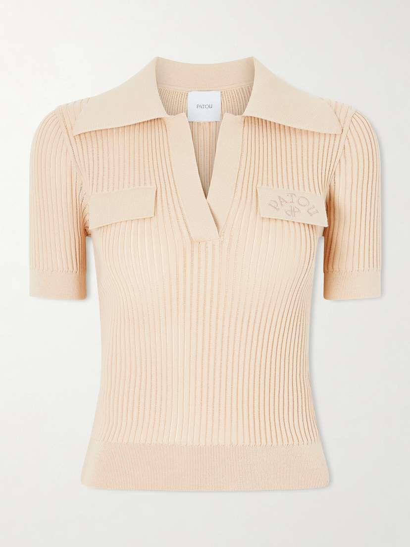 Patou Embroidered Ribbed Cotton Polo Shirt