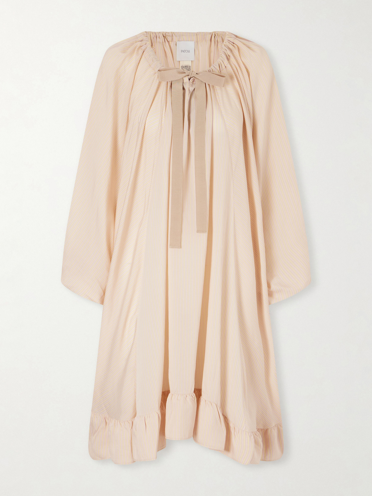 Patou Bow-detailed Striped Lyocell And Silk-blend Mini Dress In Neutral