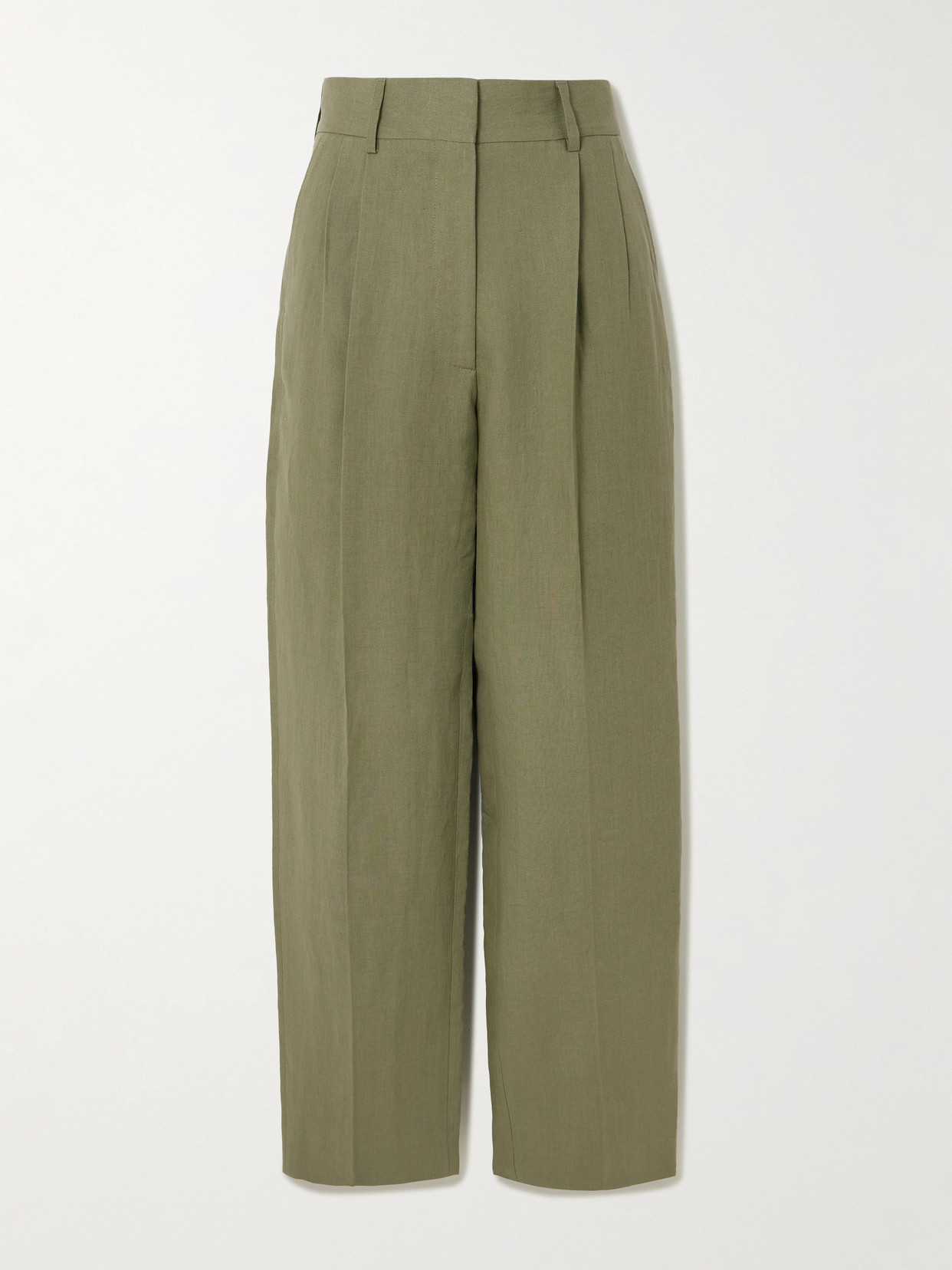 Blazé Milano Fox Pleated Linen Straight-leg Pants In Green