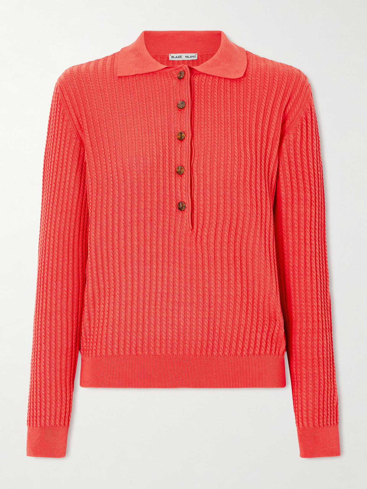 Blazé Milano Alegria Cable-knit Cotton And Silk-blend Polo Sweater In Red