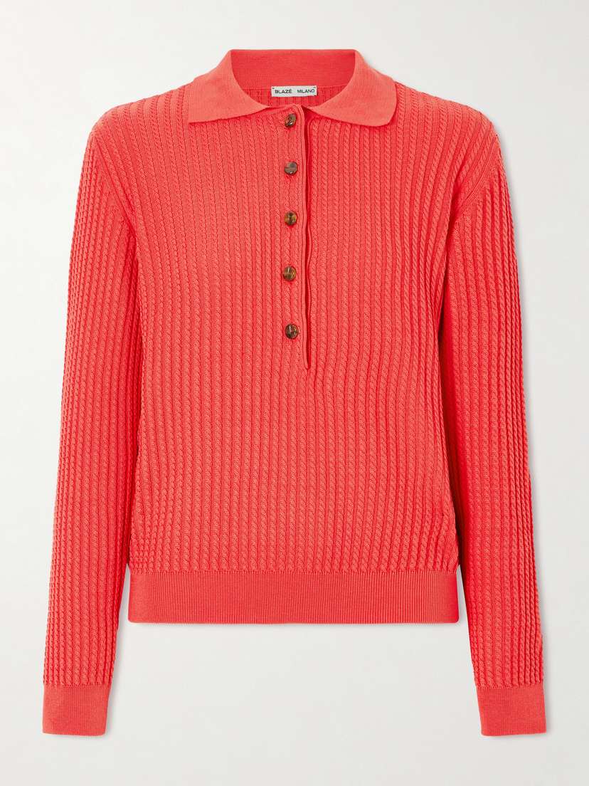 Blazé Milano Alegria Cable-knit Cotton And Silk-blend Polo Sweater