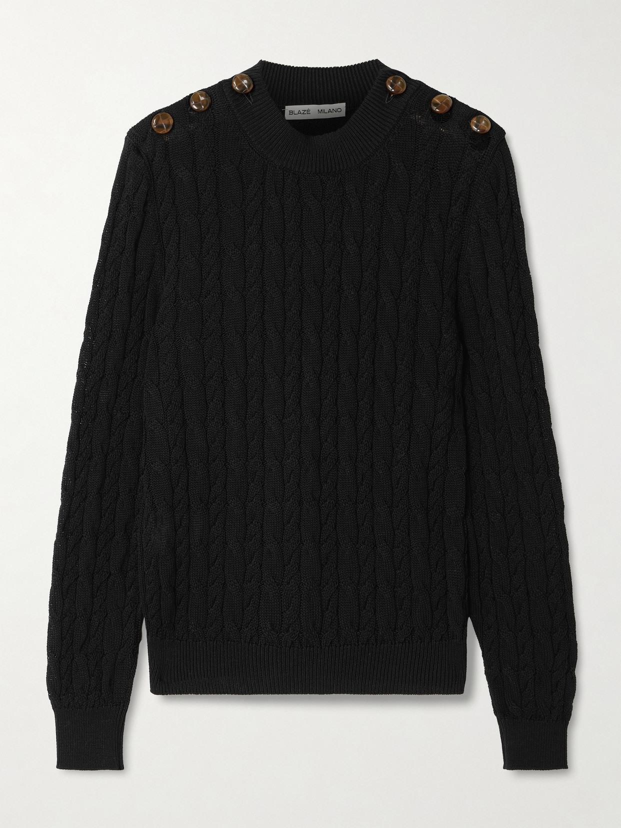 Blazé Milano Button-embellished Cable-knit Cotton Sweater In Black