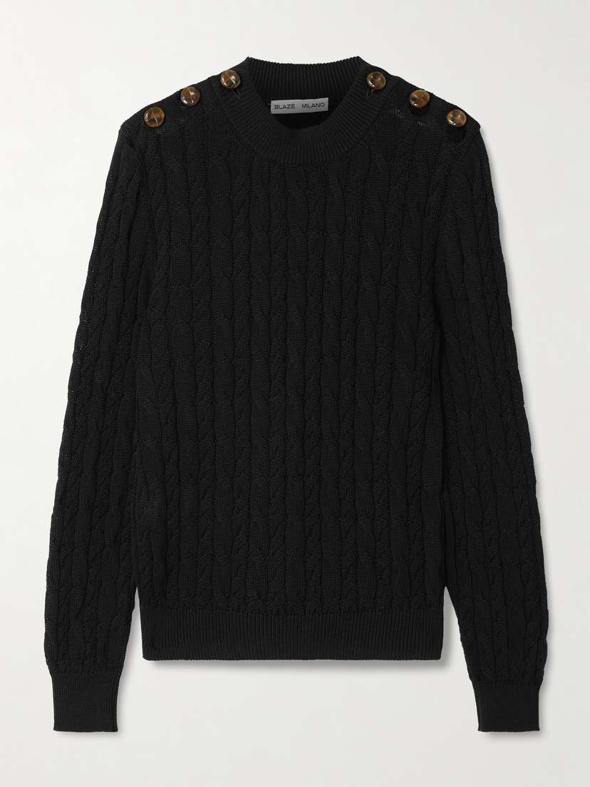 Blazé Milano Button-embellished Cable-knit Cotton Sweater