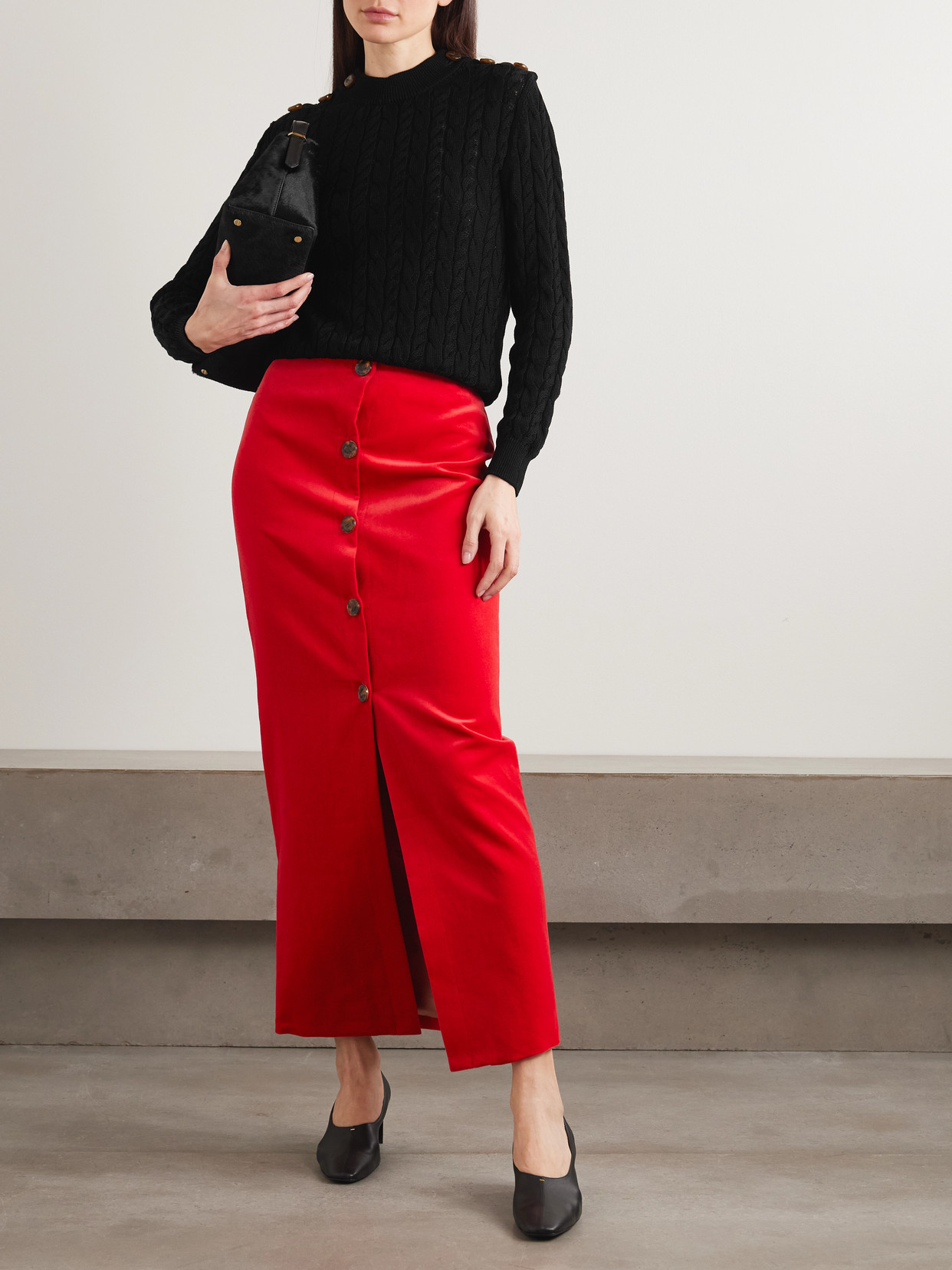 Blazé Milano - Button-Embellished Cable-Knit Cotton Sweater