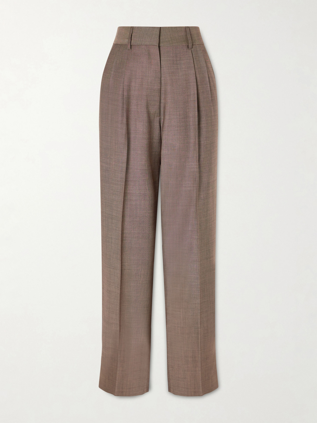 Blazé Milano Aile Fox Pleated Wool And Mohair-blend Straight-leg Pants In Brown