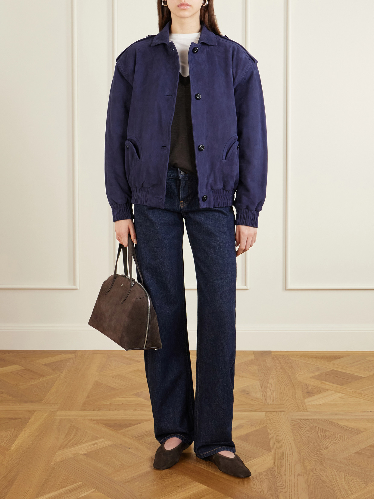 Blazé Milano Womens Nuit Charlie Oversized Suede Bomber Jacket In Purple