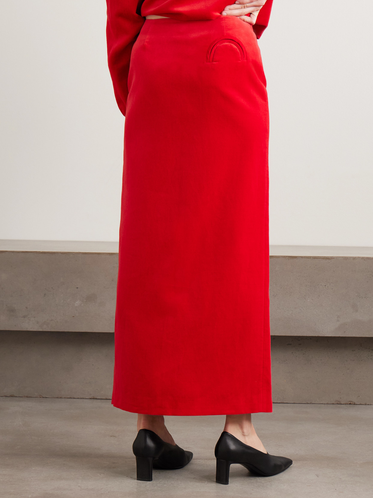 Blazé Milano - Jealousy Malaya Button-Embellished Cotton And Linen-Blend Velvet Midi