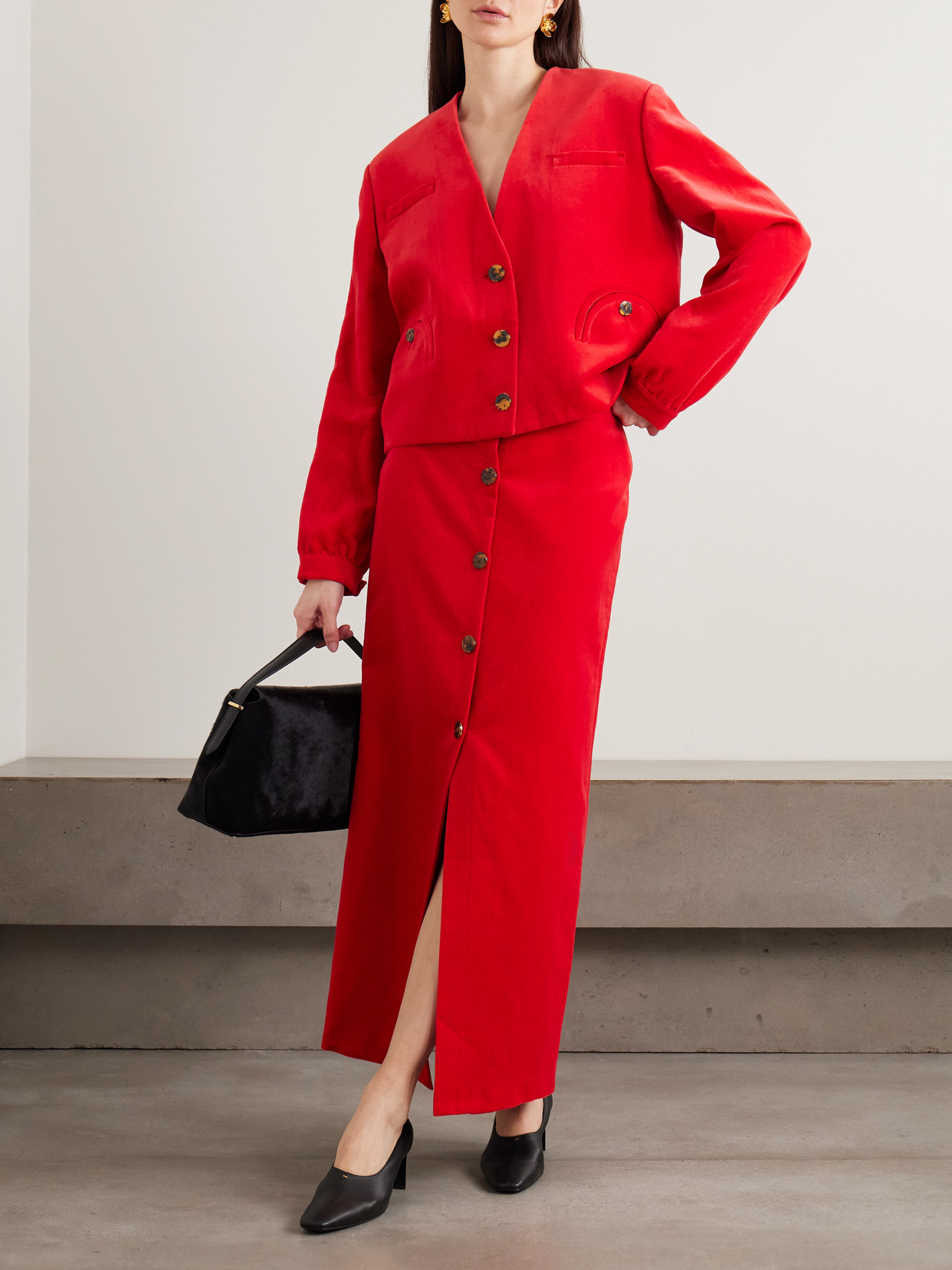 Blazé Milano - Jealousy Malaya Button-Embellished Cotton And Linen-Blend Velvet Midi