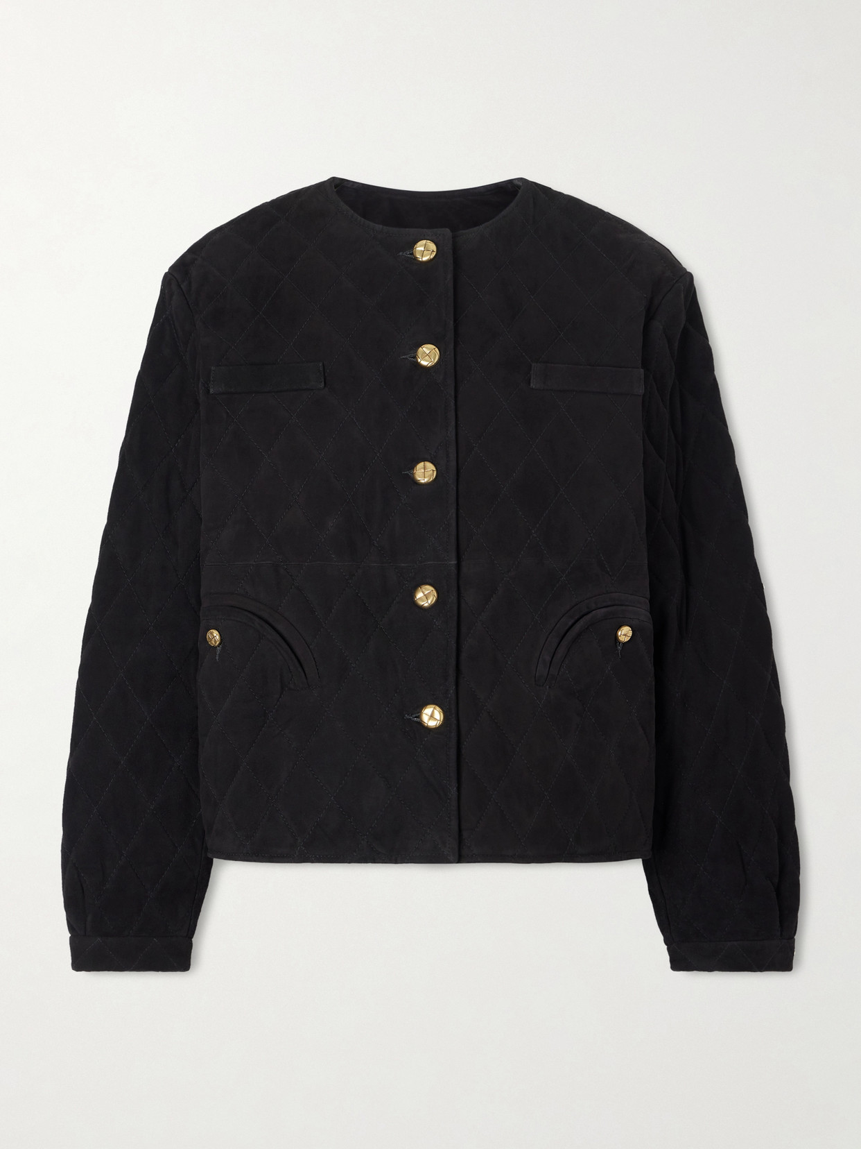 Blazé Milano Gliss Cropped Quilted Suede Jacket In Black