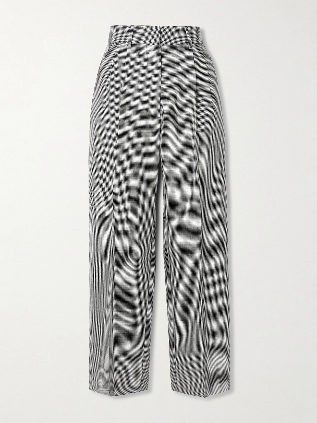 Blazé Milano Fox Pleated Houndstooth Wool-twill Straight-leg Pants In Gray