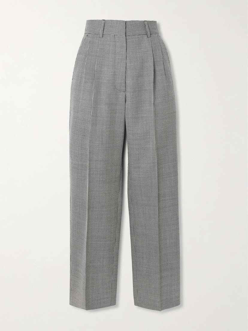 Blazé Milano Fox Pleated Houndstooth Wool-twill Straight-leg Pants