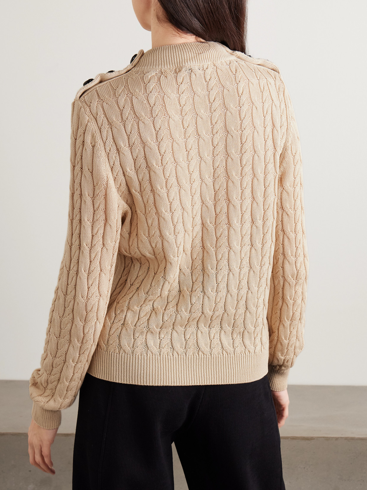 Blazé Milano - Button-Embellished Cable-Knit Cotton Sweater