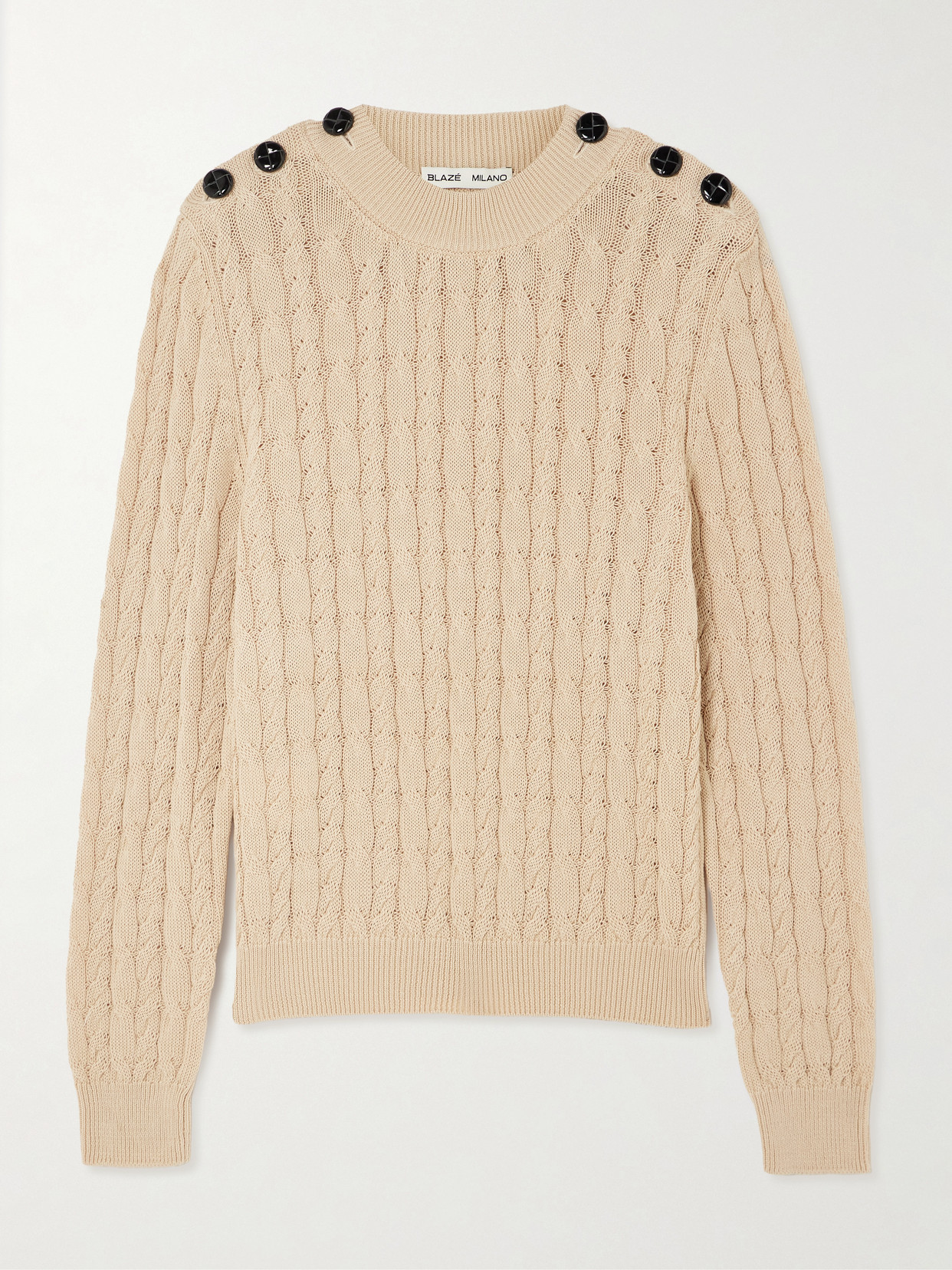 Blazé Milano Button-embellished Cable-knit Cotton Sweater In Neutral