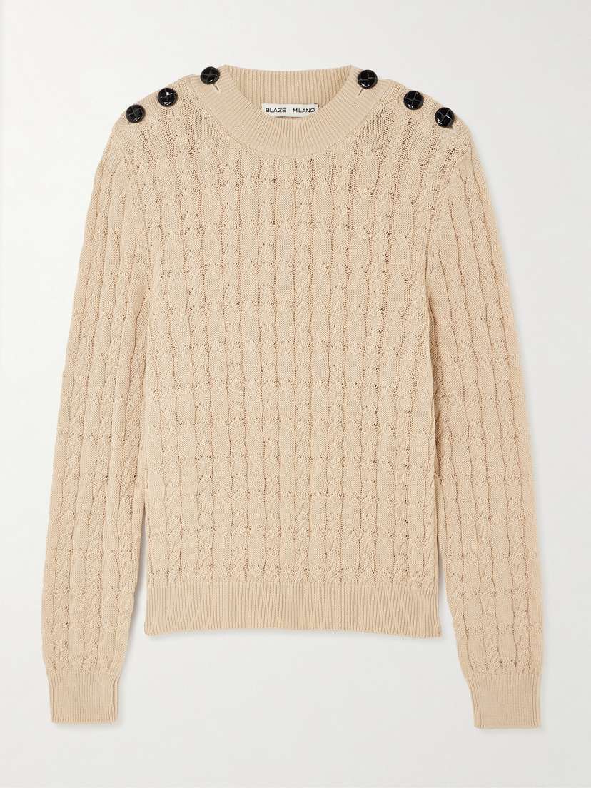 Blazé Milano Button-embellished Cable-knit Cotton Sweater