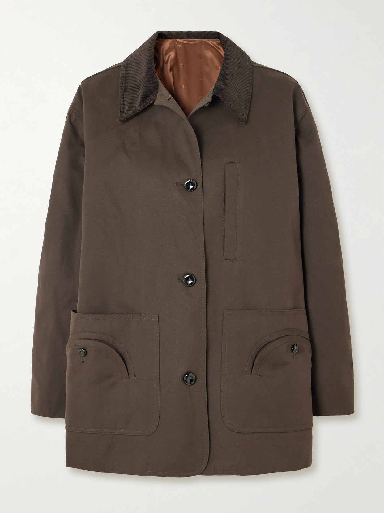 Blazé Milano Clelia Corduroy-trimmed Cotton-gabardine Jacket In Brown