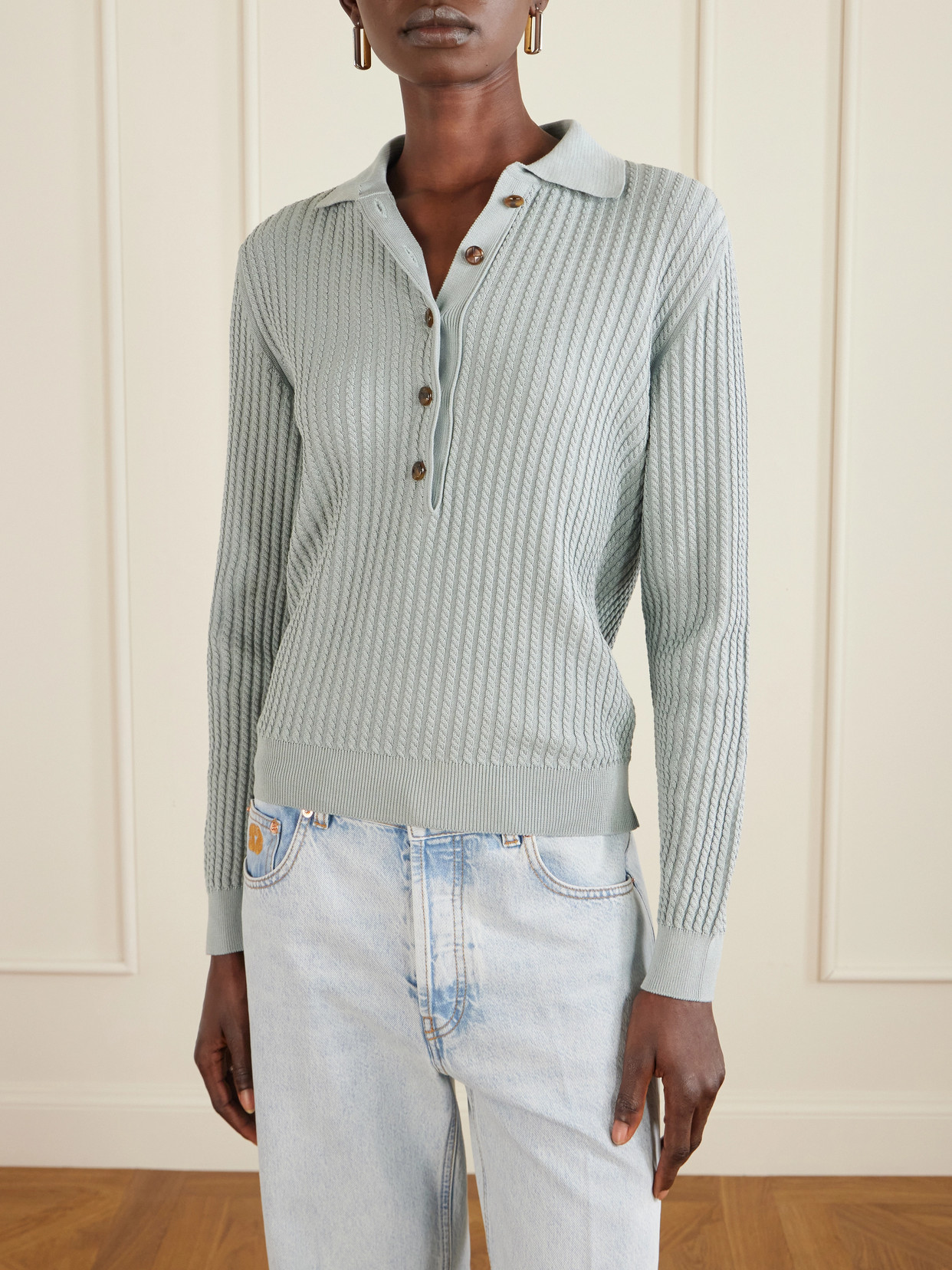 Blazé Milano - Alegria Cable-Knit Cotton And Silk-Blend Polo Sweater
