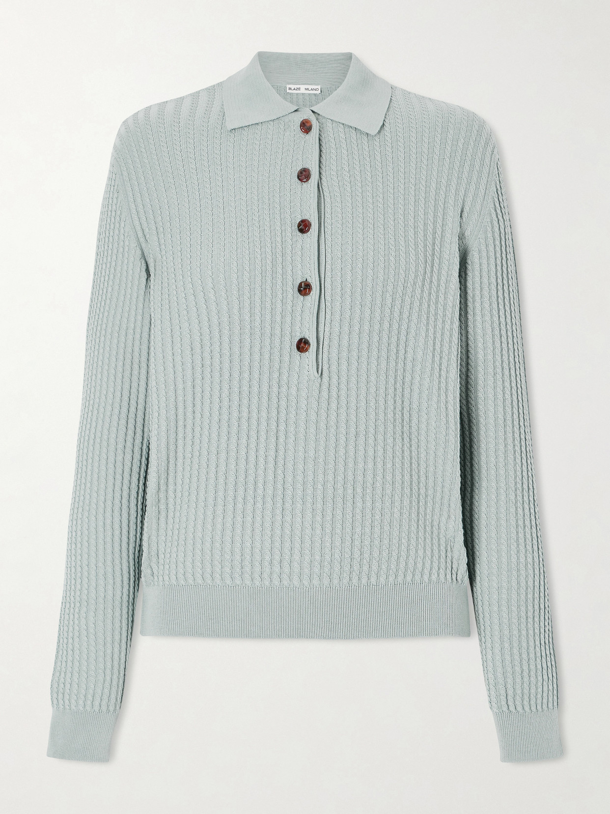 Blazé Milano Alegria Cable-knit Cotton And Silk-blend Polo Sweater In Blue