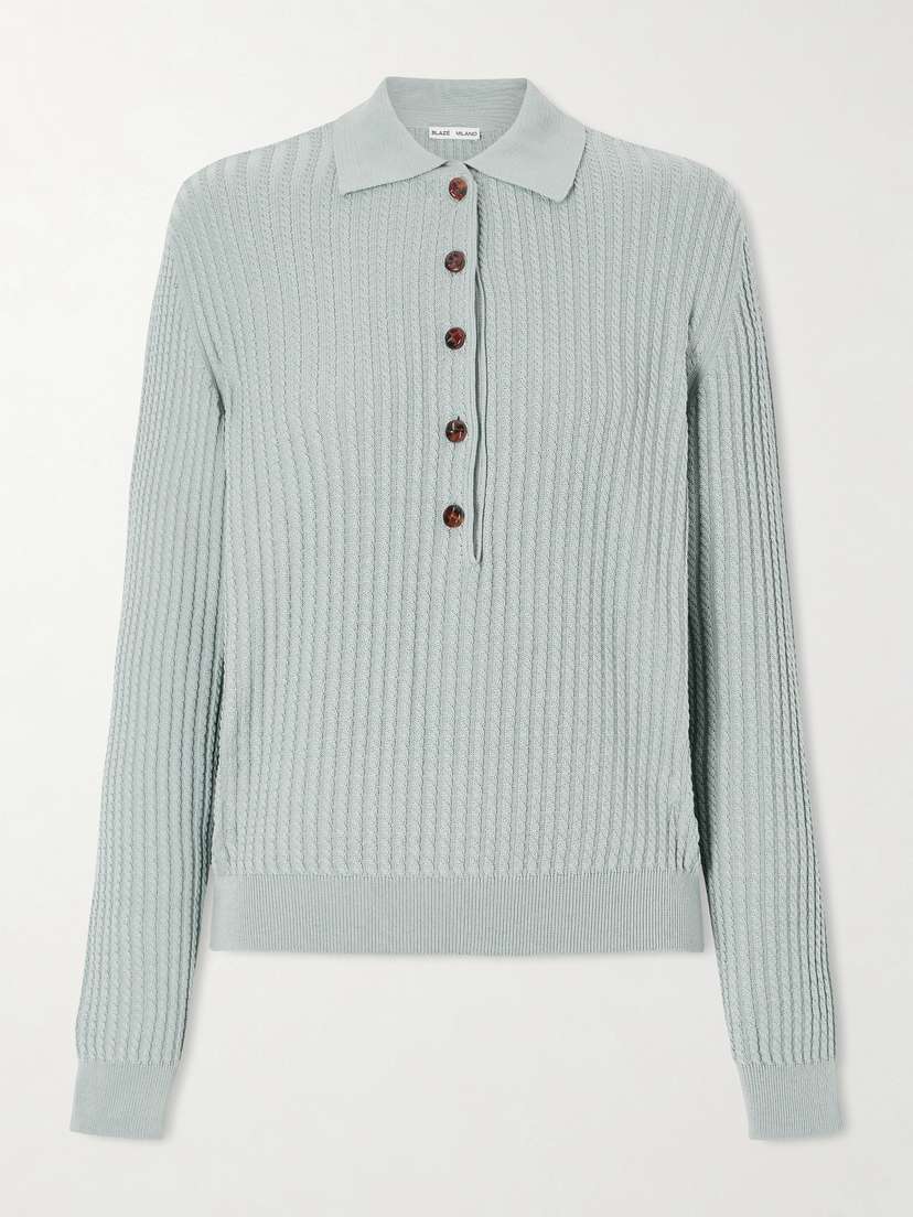 Blazé Milano Alegria Cable-knit Cotton And Silk-blend Polo Sweater