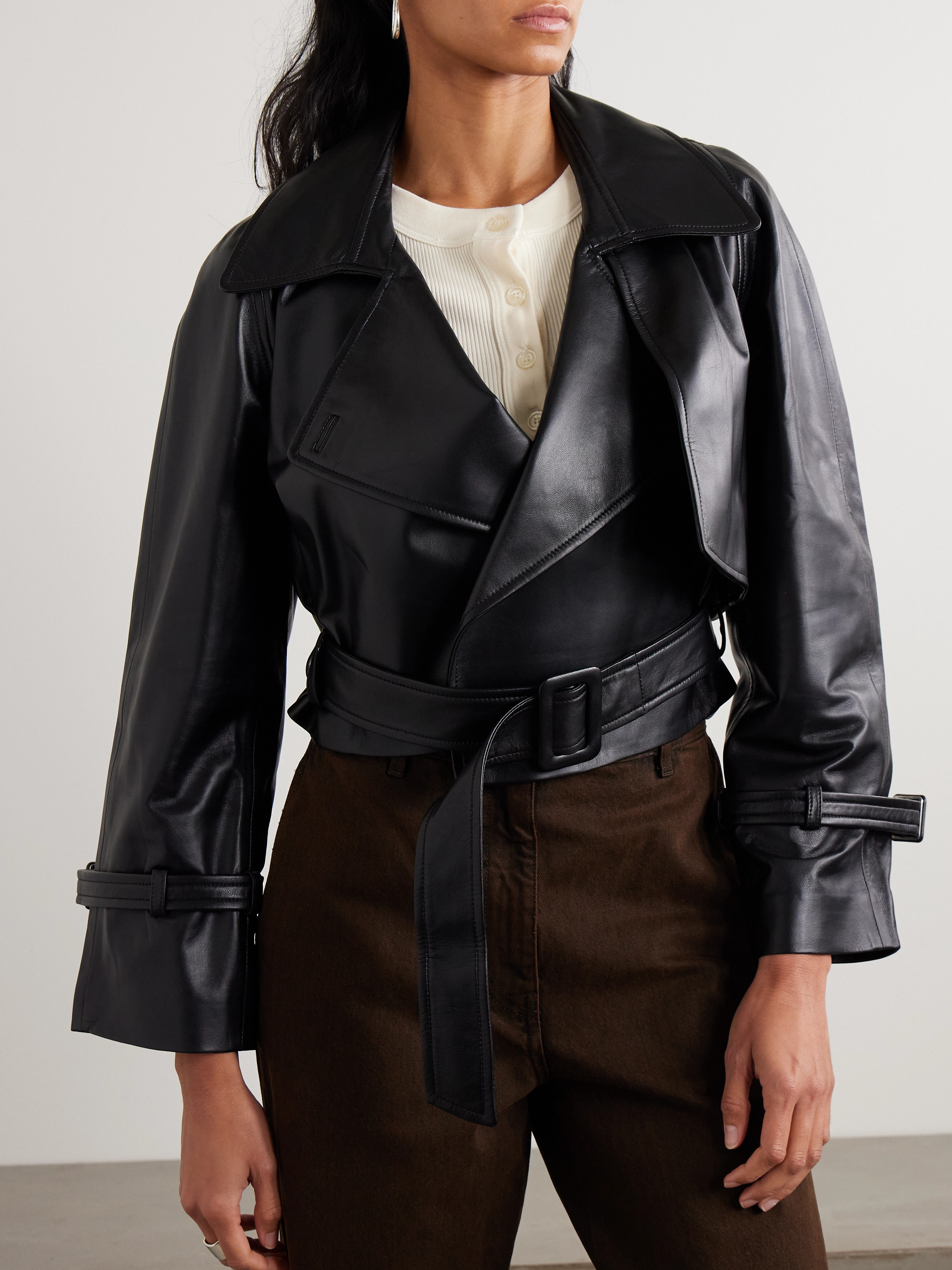 NOUR HAMMOUR - Hatti cropped belted leather jacket | Plush
