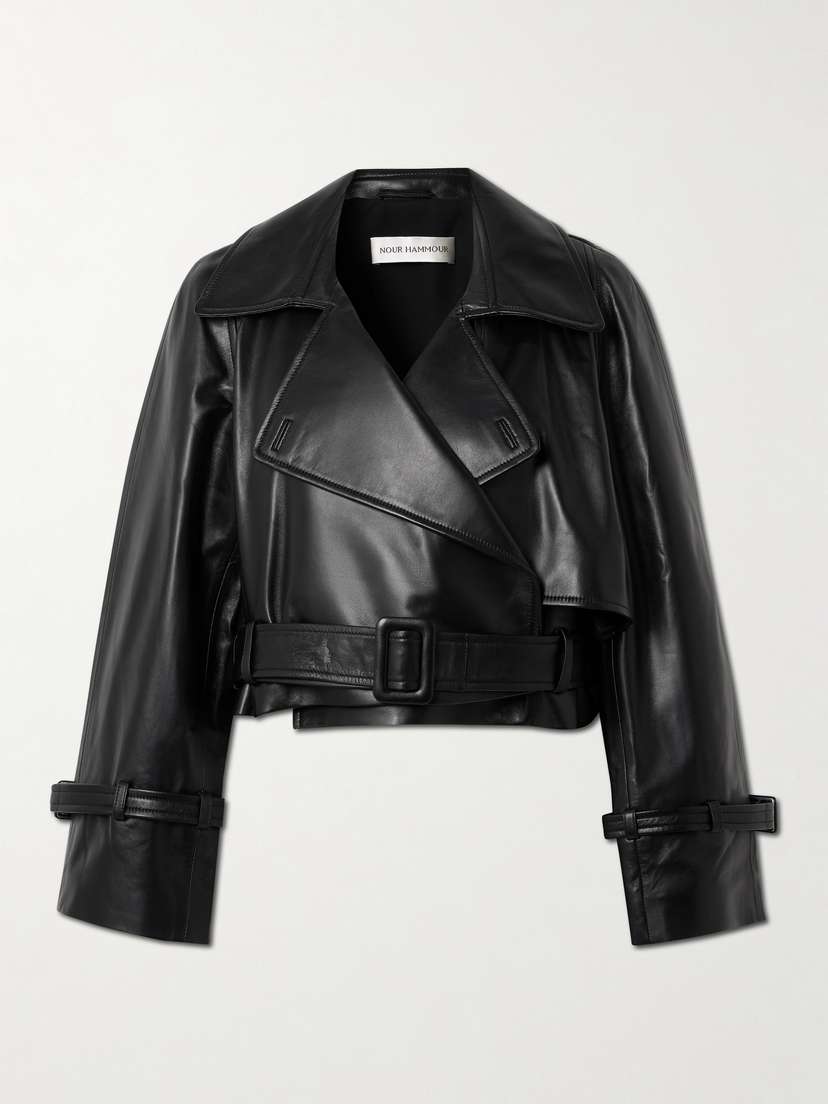Nour Hammour Hatti Cropped Belted Leather Jacket