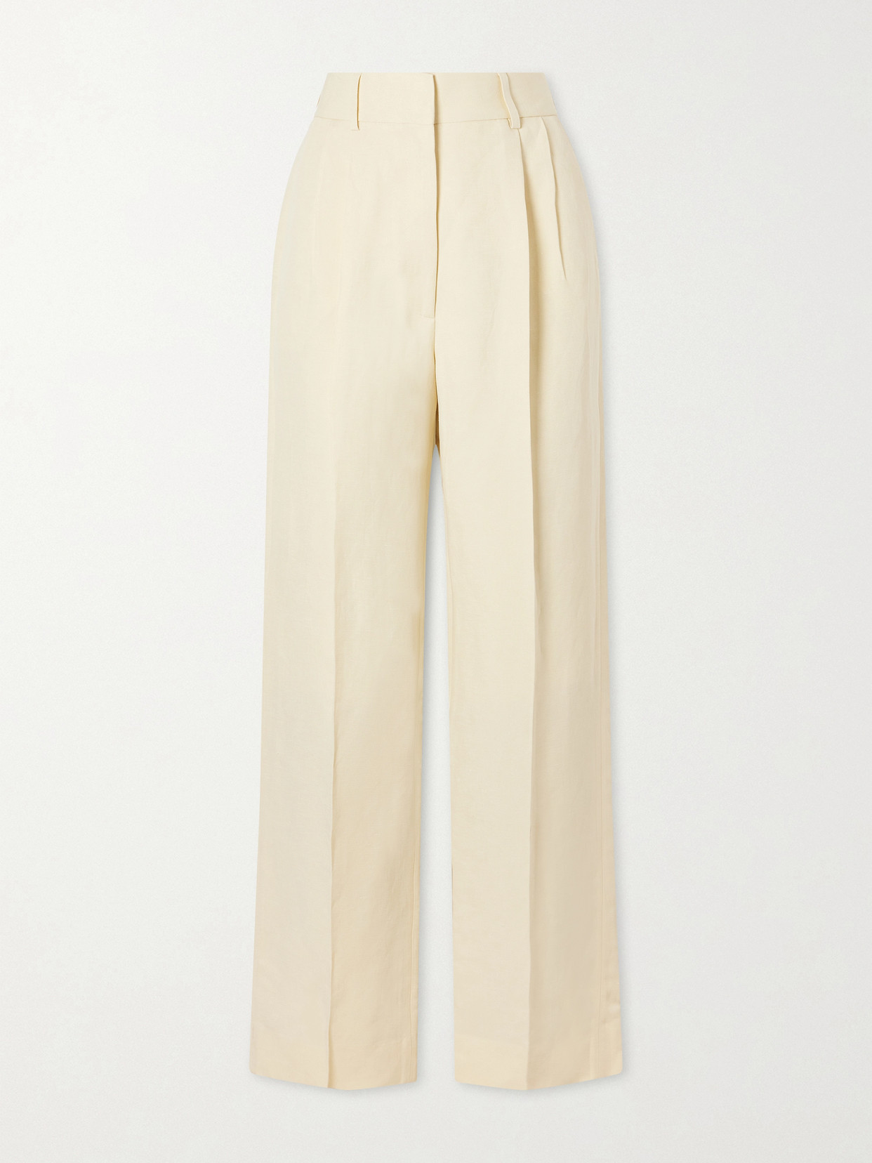 Blazé Milano Savannah Pleated Linen And Silk-blend Straight-leg Pants In Yellow