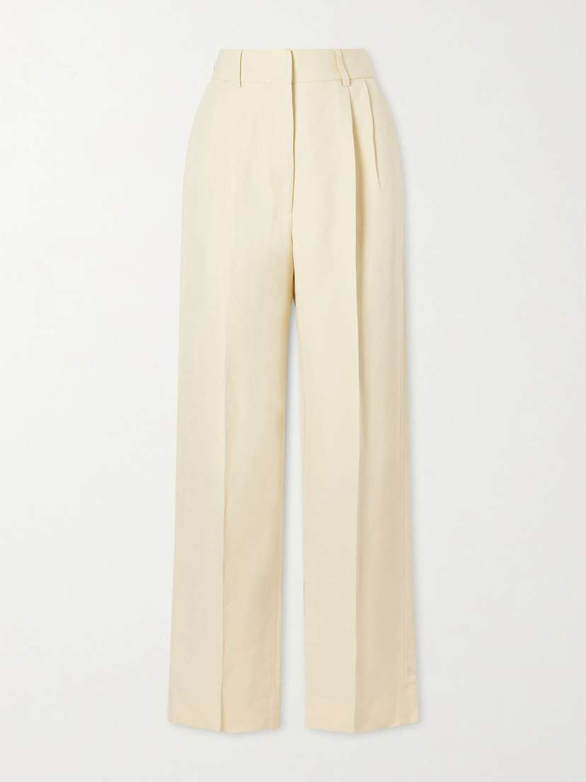 Blazé Milano Savannah Pleated Linen And Silk-blend Straight-leg Pants