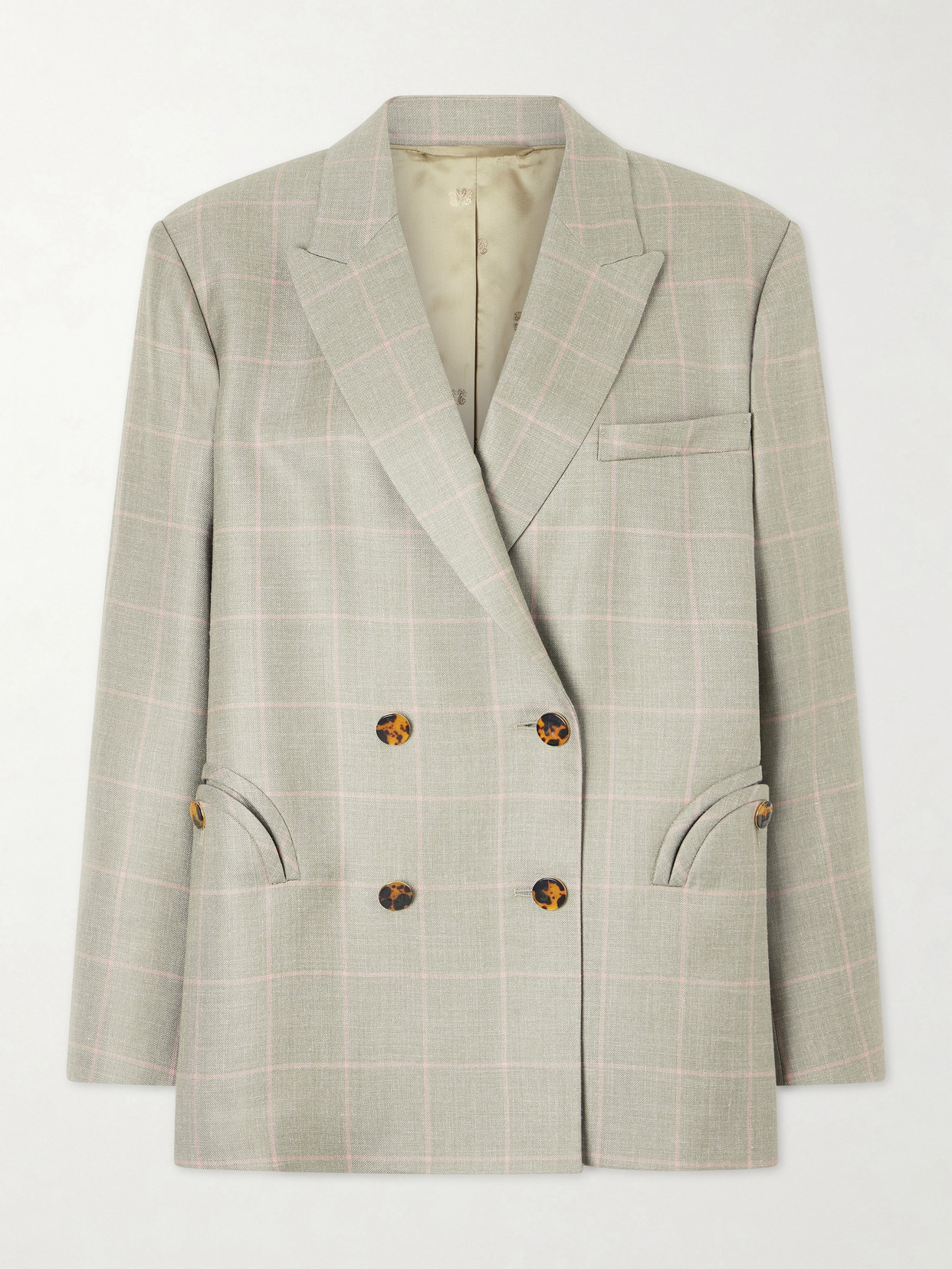 Blazé Milano Nightbreak Double-breasted Virgin Wool, Silk And Linen-blend Blazer In Gray